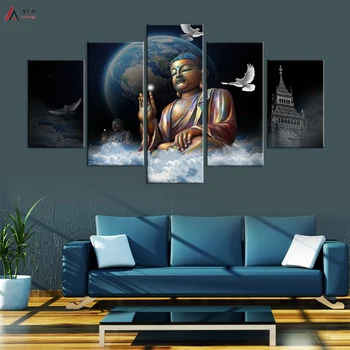 5 Urammet Smuk Buddha, Buddhisme Maleri Moderne Kunst Cuadros Home Decor Væg Kunst på Lærred Print Stue