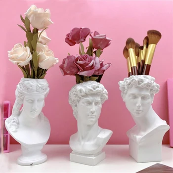 Harpiks Flower Pot Vase Hjem Dekoration Pen Indehaveren Makeup Børste Opbevaringsboks Europæiske Dekoration Skulptur Model Skitse