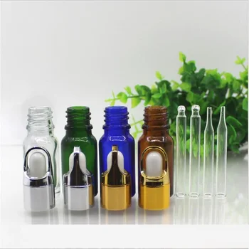 10 ml/grøn / blå/brun/klart glas flaske med guld, sølv kurv låg hvid sort pære essential oil serum flydende hud pakning