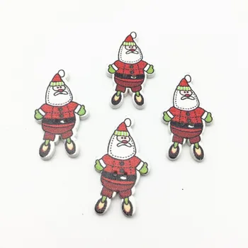 100pcs 35x19mm Træ Christmas Santa Knapper Syning Clothese Tilbehør Til Scrapbooking Dekorationer DIY Xmas Håndværk