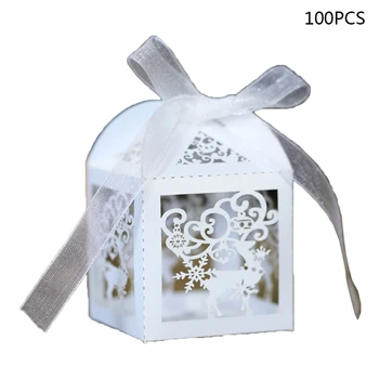 100pcs Jul Snowflake Elk Hule Klippe Fordel Gave Candy Box til Opbevaring Bånd 425C