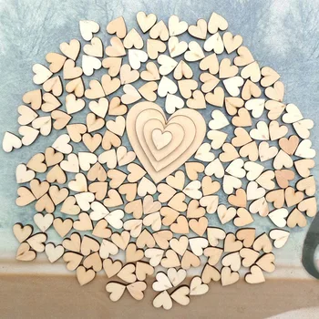 100pcs/masse hjerteformet træflis ikke-porøst Miljømæssige Udsmykning Diy Håndlavet Tilbehør Kærlighed Hjerte Dekorationer 7A0072