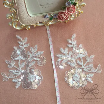 10Pairs Mode Mousserende Polyester broderi patch blomster gratis bryllup motiver blomst lace applique 28X 13cm LA131