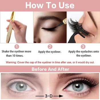 10stk Falsk Mink Eyelash med Eyeliner Pen Sæt, selvklæbende, Vandtæt Falske Øjenvipper Glat Varig Sticky Eyeliner Makeup Sæt