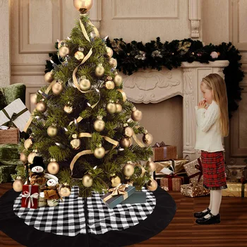 120cm Christmas Tree Dekoration Nederdel hvid Sort Plaid Træ Nederdel Træ Forklæde Tree Dekoration Kjole