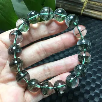 12mm Naturlig Klar Kvarts Grønne Phantom Krystal Smykkesten Runde Perler Armbånd