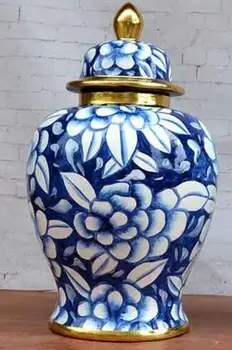 18 Tommer store Kinesiske Porcelæn Blå Glaserede Keramiske Dekorative Krukker Ingefær
