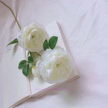 1PC Pæon Kunstige Blomster DIY Rød Hvid Pink Silke Blomster, Grønne Blade Luksus Hjem bryllupsfest Dekorative Falske Blomster