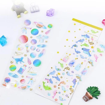 1pc Universet / Sakura Bronzing Gennemsigtige Klistermærker Rejse Dagbog DIY Tegnefilm Krystal Dekorative Stickers til Børn Papirvarer