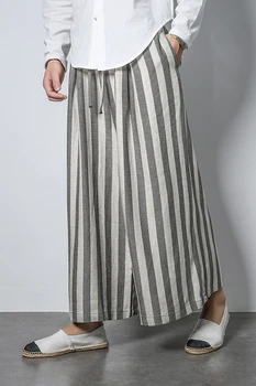 2019 Nye Mænd Stripe Casual Bomuld Bukser Løs Mode Bred Ben Bukser, Nederdel, Bukser Mandlige Kvinder Japansk Kimono-Stil Bukser