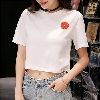 2020 Sommeren Kvinder T-shirt Grapefrugt Harajuku Print Hvid Tee Kvinder Casual Korte Ærmer O-Hals koreanske Afgrøde Top Camiseta Feminina