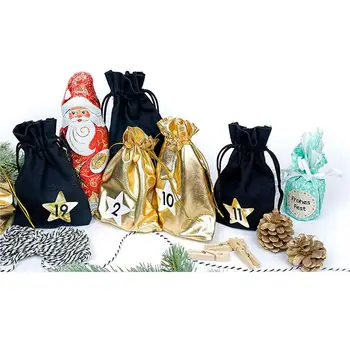 24pcs 1-24 Tal Bag Jul DIY julekalender Ornament Julegave Tasker Kalender Nedtælling Pose Slik Opbevaring Poser