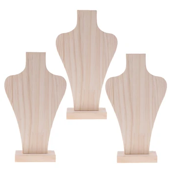3 Stykker Unfinish Naturlige Træ-Mannequin Bust Smykker Halskæde Kæde Vise Fremvise Rack S/M/L Størrelse L / Shop Tæller
