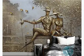 3D Tapet Vægmaleri Stereoskopisk Golden relief Vægmaleri Tapet Til Væggen Europæisk Stil KTV Hotel Home Decor Baggrund Vægmaleri