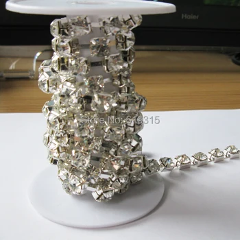 4mm crystal farve rhinestone kop kæde ruller 10 m per roll ;sølv farve base med krystal engros pris