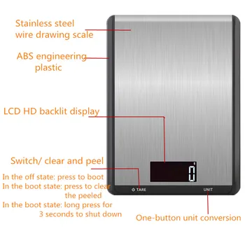 5KG 1g Digitale Elektroniske Skala Rustfrit Stål Husstand Køkken Balance Skala Vejer Præcision LCD-Værktøj til Måling 40% Off
