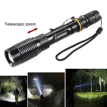 60000LM Sort LED Zoomable Lommelygte Torch Justerbar Fokus Lampe Lys Lommelygte Torch 18650 Batteri Zoomable Fakkel