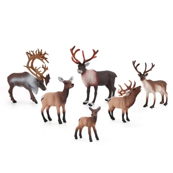 6stk Simulering Hjorte Figurer Model Legetøj Sæt Hjorte Indretning Omfatter White-Tailed Deer Familie ELG Rensdyr Rensdyr