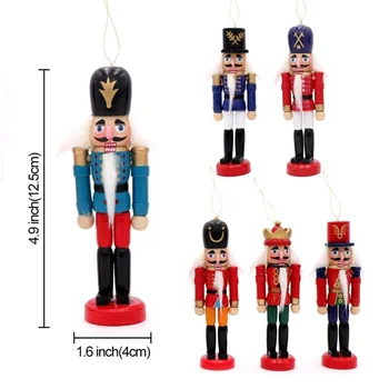 6stk Træ-Nøddeknækkeren Dukke Soldat Glædelig Jul Dekoration Børn 12cm Håndværk Puppet Vedhæng til Xmas Tree Decor Nye År