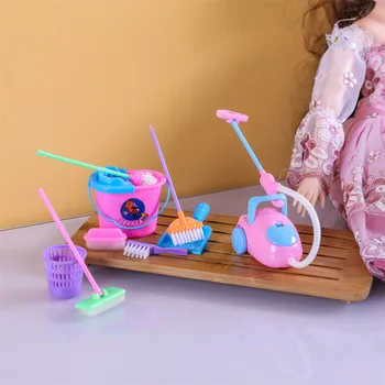 9 Stk/sæt Mini Rengøring Af Legetøj Sæt Simulering Renere Ware Børn, Hus, Køkken Rengøring Af Møbler Børste Toy