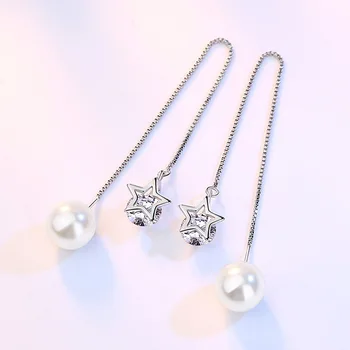 925 sterling sølv skinnende krystal perle lang drop øreringe til kvinder smykker bryllup gave wholsale drop shipping