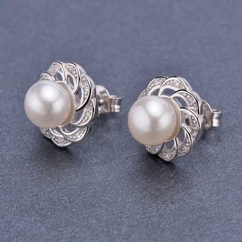 925 Sterling Sølv Smykker Perle Øreringe Naturlige Perle Jewelry9-10mm Stud Øreringe Til Kvinder