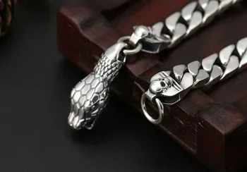925 Sølv Surpent Armbånd Af 925 Sterling Sølv Snake Link Armbånd Mand Skull Armbånd