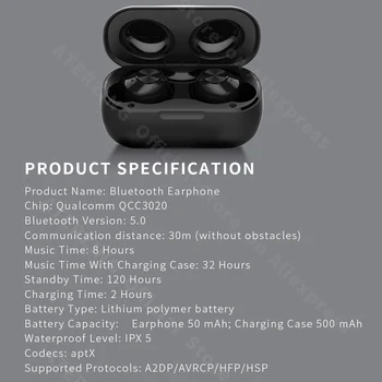 Aterzing Stilfulde Q1 TWS+ Hovedtelefoner Bluetooth-5.0 AAC, aptX Trådløse HiFi-Stereo-Hovedtelefon-Gaming IPX5 Vandtæt Sport Earbuds