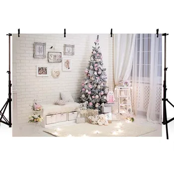 Avezano Glædelig Juletræ Baggrund Vinter Gardin Toy Lys Blomst Indendørs Dekoration Fotografisk Baggrund Til Foto-Studio