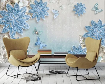 Beibehang Brugerdefinerede 3D-foto tapet tre-dimensionelle luksus blue pearl butterfly smykker baggrund væg tapet 3d behang