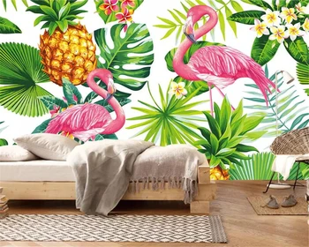 Beibehang Nordiske hånd-malet tropisk plante-Flamingo-TV sofa baggrund væggen mode papel de parede 3d tapet Foto vægmaleri