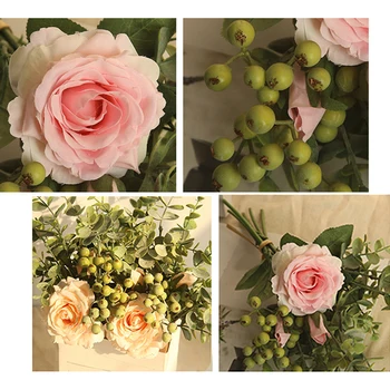 Berry Rose Buket Kunstige Blomster Dekorative Bryllup Væggen Vellignende Kunstig Blomst Part Tilbehør Hjem Dekoration