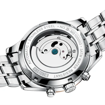 Binger tourbillon skelet automatiske ure mænd luksus mænds mekanisk ur læder reloj hombre Månen Fase relogio masculino