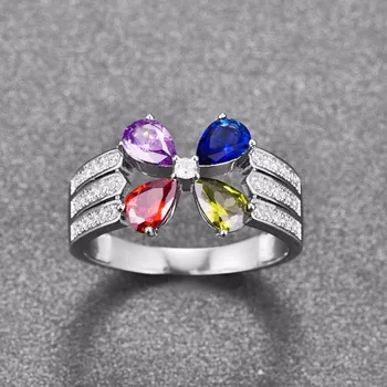 Blomst Mode Ring Farverige Sten Bred Finger Sølv Farve Ringe Engagement Bryllup Smykker til kvinder