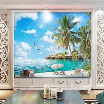Brugerdefineret Enhver Størrelse 3D-Foto Tapet Væg, der Dækker Hawaii Seascape Coconut Tree Landskab Store Vægmaleri Stue Indretning Væggen Klud