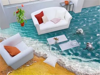 Brugerdefineret Enhver Størrelse 3D Tapet Smukke Strand Delfiner Elskere 3D-Stue 3D gulvfliser Vægmaleri Tapet