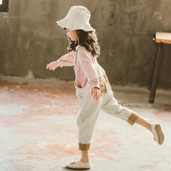 Børn, Tøj til Piger Forår Passer til Store Børn Mode Overalls + Pink Langærmet Sweater, To-Delt Western-Stil Pige, der Passer