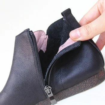 Careaymade-Retro litterære kunstneriske bløde såler Knappen korte boot,tynd lynlås håndlavet top-niveau koskind high-top kvinder sko