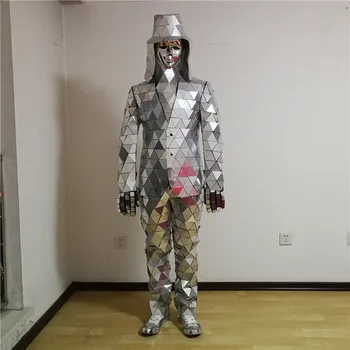 Catwalk Shows Mænd Sølv Farve Fase Ballrooom Kostume Mirror Man Tøj Halloween Party Performance-DJ, Sanger, Danser Outfit
