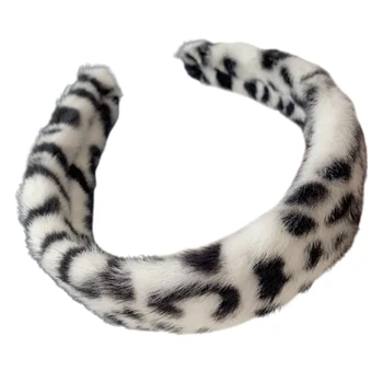Damer Vintage Vinter Fuzzy Blød Hovedbøjle Sort Hvid Leopard, Zebra-Striber Bred Hår Bøjle Makeup Vaske Ansigt Bandana