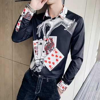 Designer Poker Udskrivning Camisa Masculina Mænd Shirt Med Lange Ærmer Casual Streetwear Skjorter Socia Top Slim Fit Skjorte Bluse