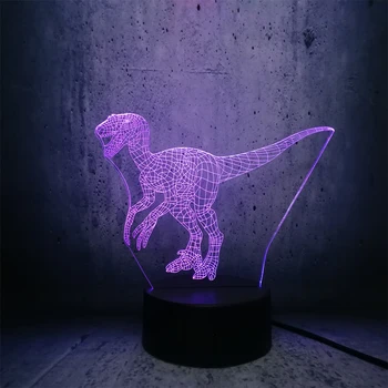 Dinosaur Velociraptor hale opad 3D LED-Lampe Figur Lys Farverige Dekoration Nat Lys Kid Jul barn, teenager
