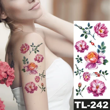 DIY Sød 3D Rød Rose Midlertidige Tattoo Klistermærker Til Kvinder, Piger Body Art Daisy Lilje Blomst Vandtæt Falske Tatto Indsætte Decals