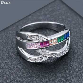 Donia smykker Mode farve ring mode smykker farve kobber micro AAA zircon ring geometri ring mode hule regnbue ringen