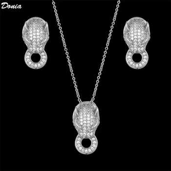 Donia smykker Ny luksus mode mikro-indlagt AAA zircon leopard hoved bid ring halskæde kvinder vedhæng øreringe smykker sæt