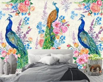 Europæisk stil retro hånd malet peacock pastorale baggrund væggen