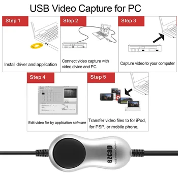 Ezcap170 Video Capture Kort, HD Video Converter Optager USB 2.0 DVD VHS DVR Kamera Video-Optagelse af Lyd til Windows 10 8.1 7 PC