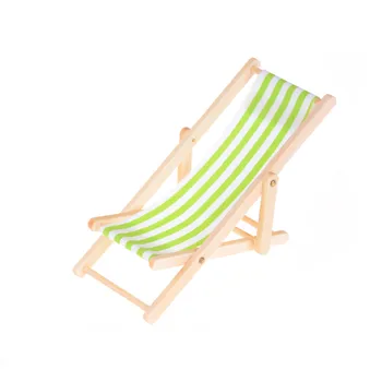 Folde Stribe liggestol Mini Beach Lounge Stol Dukkehus Miniature Stole Haven Dekoration Møbler DIY Home Decor