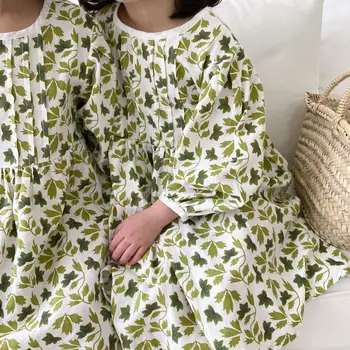 Foråret 2021 nye koreanske børn kjole pige langærmet joker grøn kjole