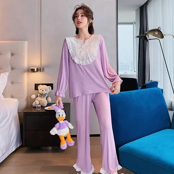 Foråret Efteråret Nye Rund Hals Lange Ærmer Hjem Passer til Japansk og koreansk Blonder Pyjamas Kan Bæres Uden for 3 Farver Kawaii Pyjamas